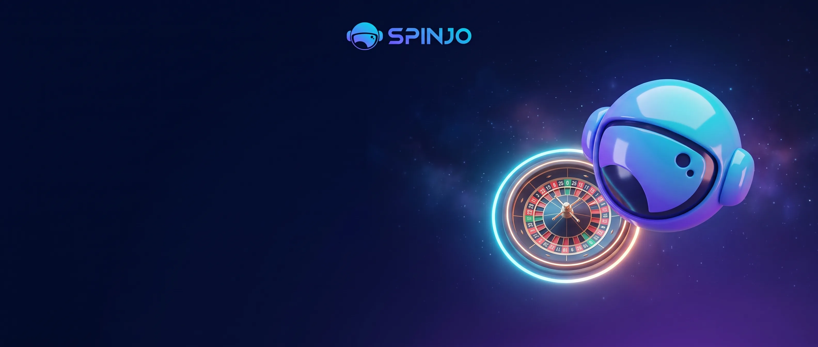 Spinjo Casino mit Astronautenhelm und Roulette vor einem Sternenhimmel
